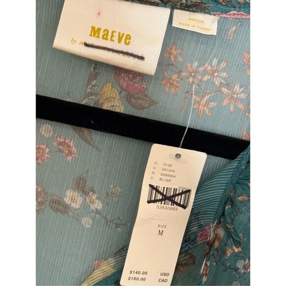 Anthropologie Maeve Emmy Teal Green Floral Printed Puff Sleeve Tunic Dress M - Picture 3 of 5